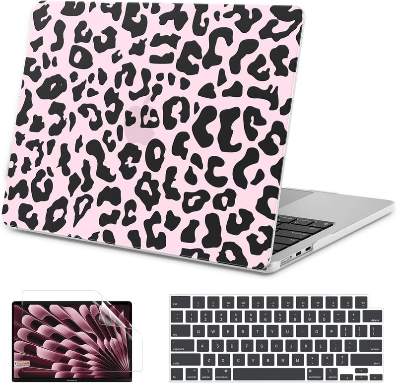 AKIT Compatible with MacBook Air 13 inch Case 2026 2025 2024-2022 M4 M3 M2 A3240 A3113 A2681, Unique Hard Shell Laptop Case+Screen Protector+Keyboard Cover for MacBook Air 13.6 inch, Pink Leopard - Image 1